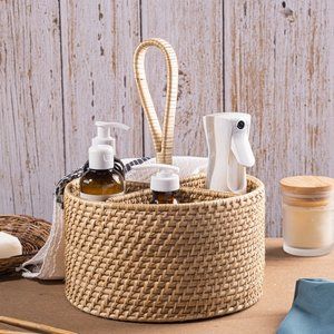 Handmade Rattan Abaca Round Storage Caddy Basket, Home Decor Storage, Basket Org